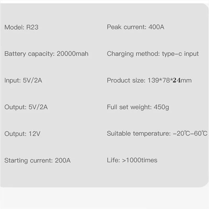 20000mAh Power Car Battery Jump Starter 12V Portable Car Battery Booster Charger Booster Power Bank Starting Device USB Port