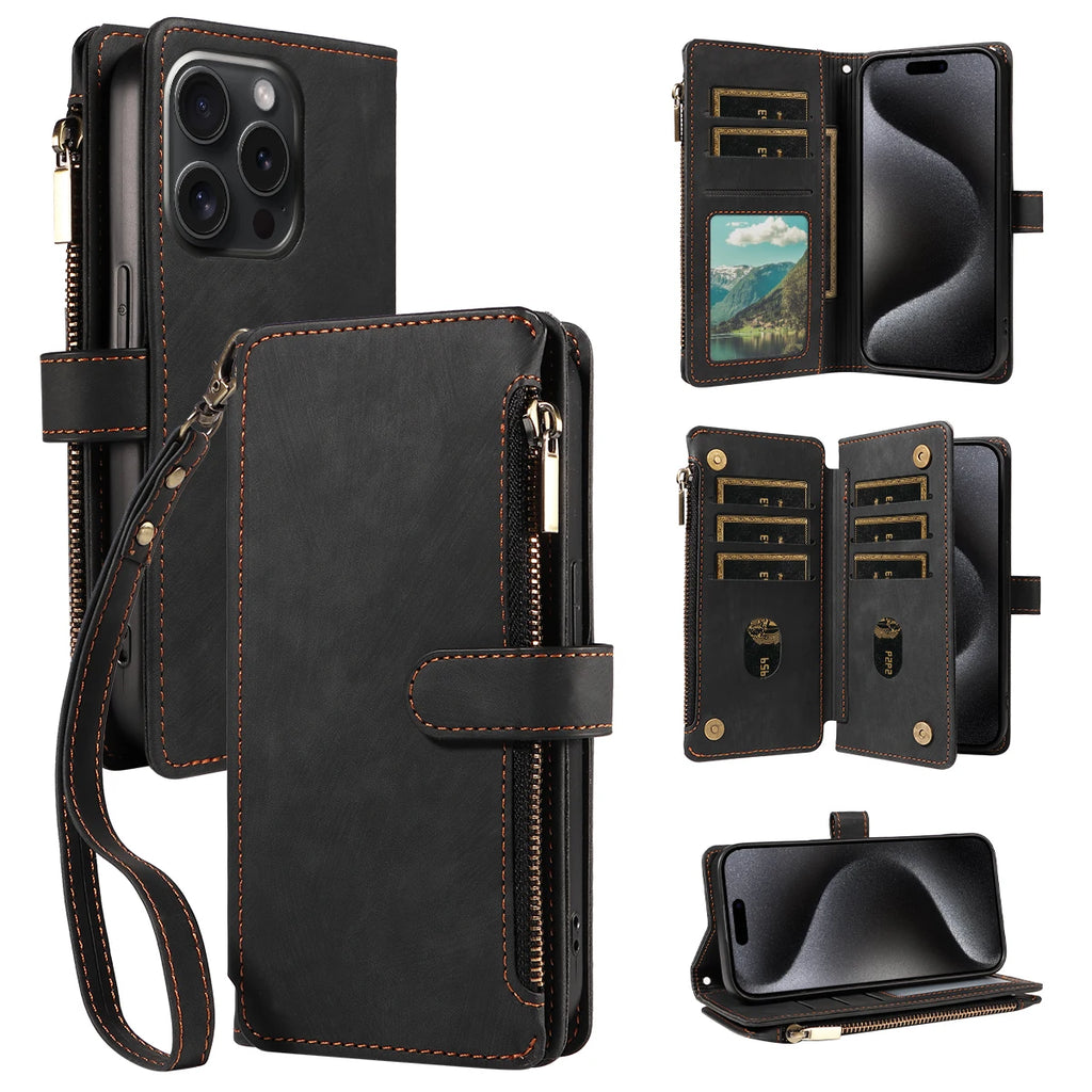 PU Leather Phone Case for IPhone 17Air  17 Pro Max 16 Pro Max 16e 15 14 13 12 11 Pro Max Plus  Flip Wallet Style Phone Cover