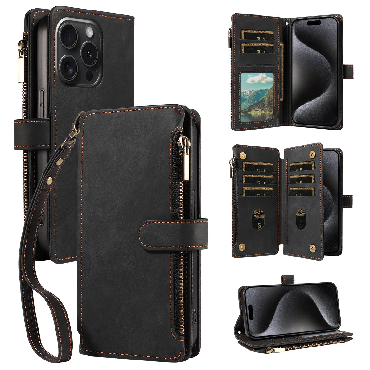 PU Leather Phone Case for IPhone 17Air  17 Pro Max 16 Pro Max 16e 15 14 13 12 11 Pro Max Plus  Flip Wallet Style Phone Cover