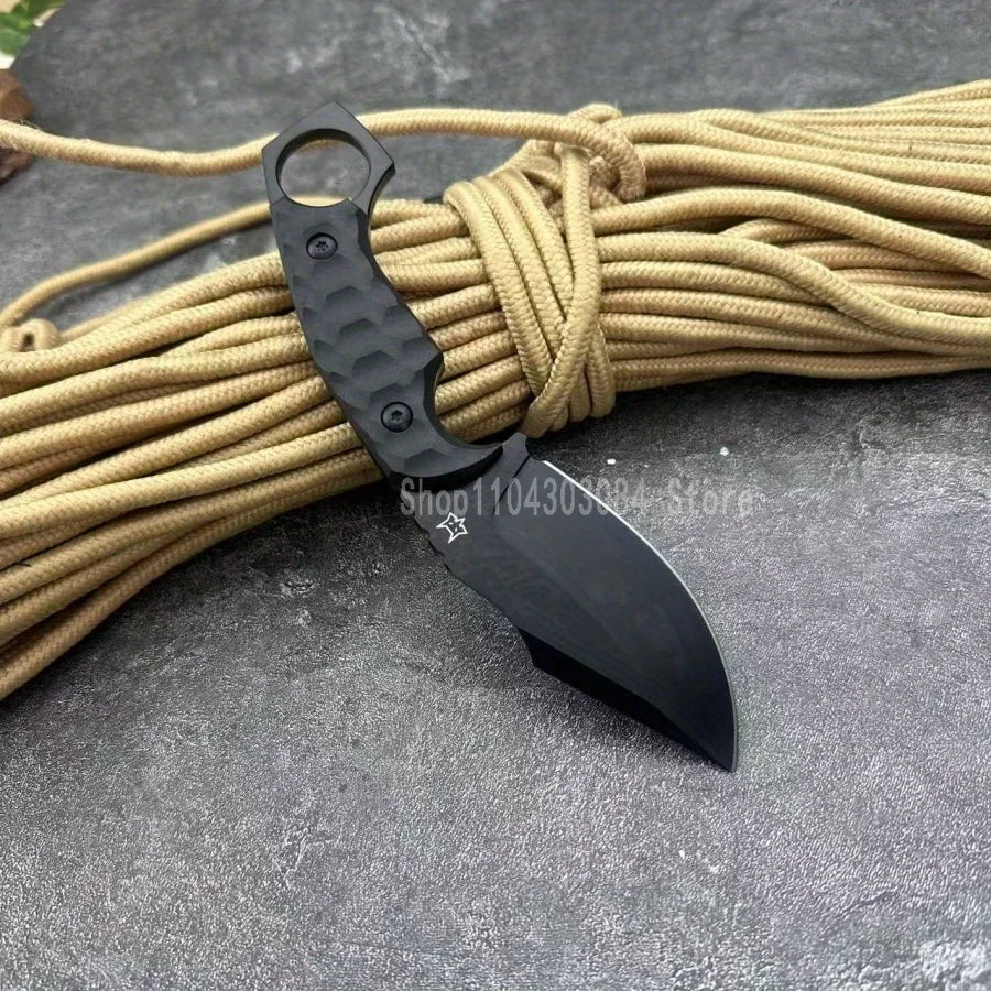 Outdoor Professional Hunting Knife with Sheath Finger-ring Handle Ergonomic Grip for Polar Survival Combat Self-defense Hunting