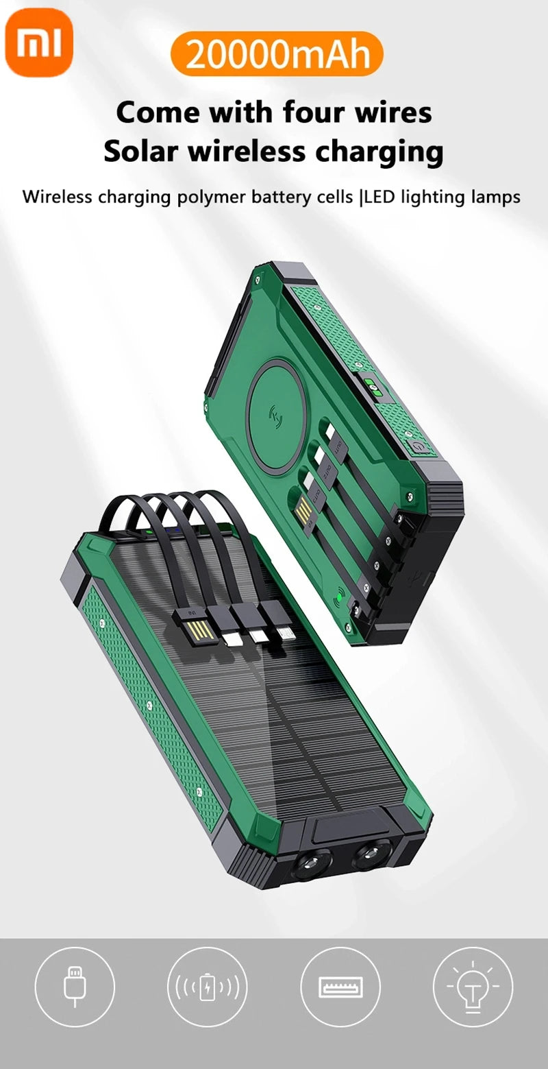 XIAOMI Solar Power Bank Wireless 200000mAh Large Capacity Fast Charging External Battery Outdoor Survival Emergency Equipment