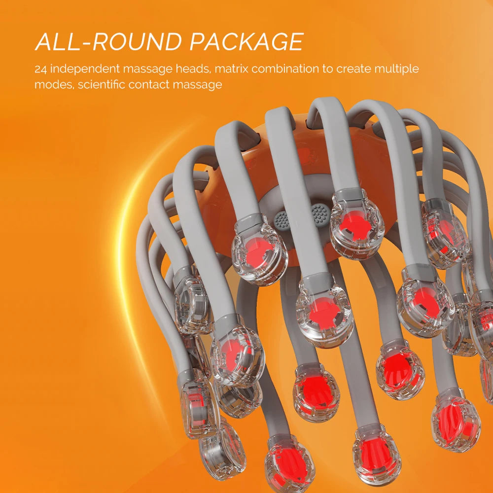 24Massage Heads Electric Scalp Massager Red Light Vibrator Octopus Head Scratcher For Relaxation Stress Migraine
