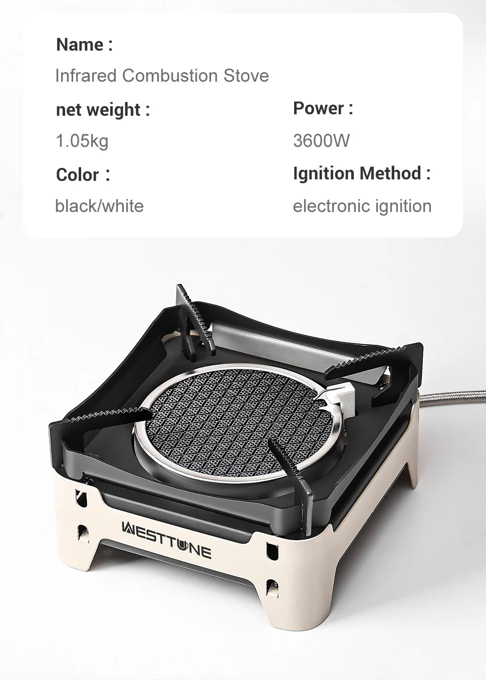 WESTTUNE Outdoor Infrared Combustion Stove Portable Cooking Burner 3600W Gas Stove with Electronic Ignition for Camping Picnic