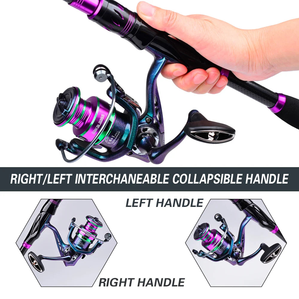 PROBEROS 2.1m Baitcasting/Spinning Fishing Rod Reel Combo Full Set with Line Lure Bag Hooks Freshwater Saltwater Fishing Pesca