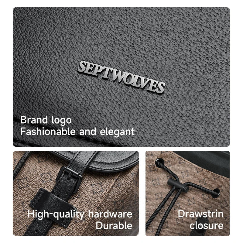 Septwolves Fashion Design Printed Leather Backpack Man Large Flip Cover Business Print Travel Laptop Bags Big Monogram Bagpack