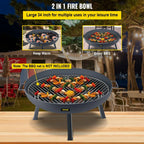 Fire Pit Bowl, 34-Inch Diameter Round Carbon Steel Fire Bowl, Wood Burning for Outdoor Patios, Backyards & Camping Uses, with A