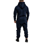 Mens Onesie Jumpsuit Pajamas Long Sleeve Sweatpants Pure Color Splicing Autumn Winter Casual Hoodie Male Zipper Jumpsuit