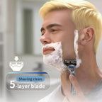 Men's manual safety razor, equipped with precision 5-layer stainless steel blades and ergonomic metal handle, 4-20 replacements