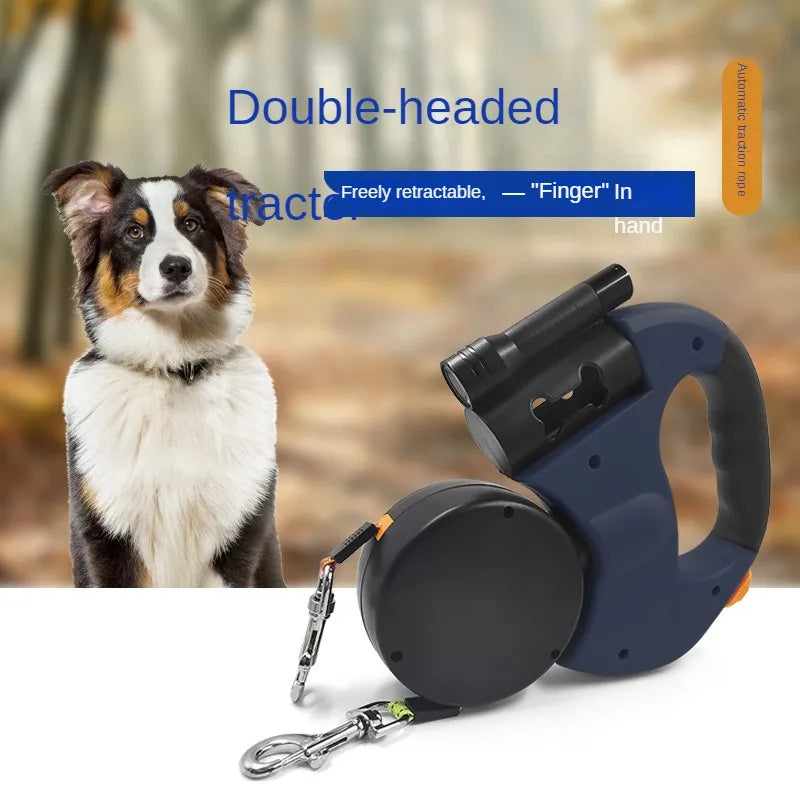 Double dog Leash Light retractable roulette double end leash Portable rotating pet leash for 2 dogs walking pet supplies