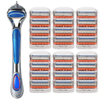 Men's manual safety razor, equipped with precision 5-layer stainless steel blades and ergonomic metal handle, 4-20 replacements