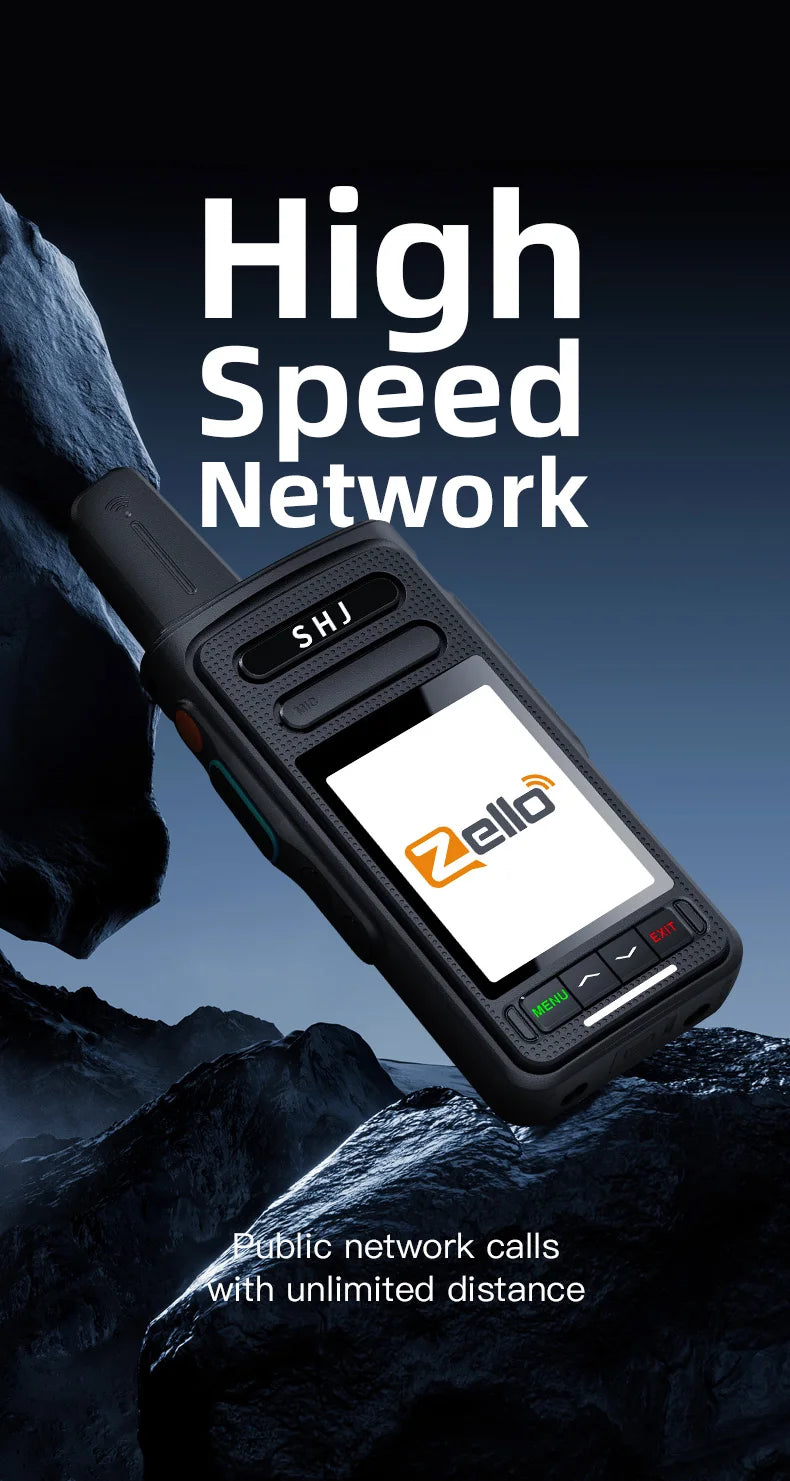 Zello POC Radio 2.4" Android 8.1 Smart Walkie Talkie, 4G SIM/WiFi, 100-Mile Long Range, Bluetooth Handheld Radio