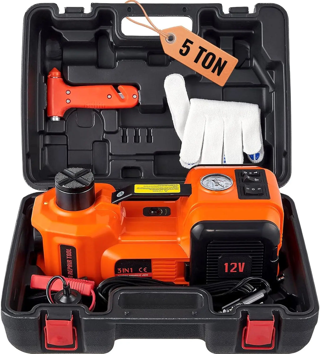 5 Ton Electric Hydraulic Car Jack with Built-in Pump and LED Light, Portable for SUV Truck Tire Change