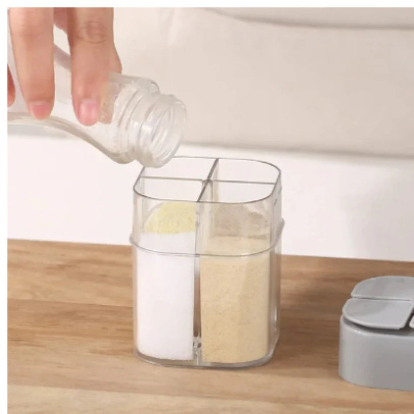 4 in 1 camping seasoning jar with lid transparent spice dispenser 4 compartment outdoor cooking barbecue salt and pepper shaker