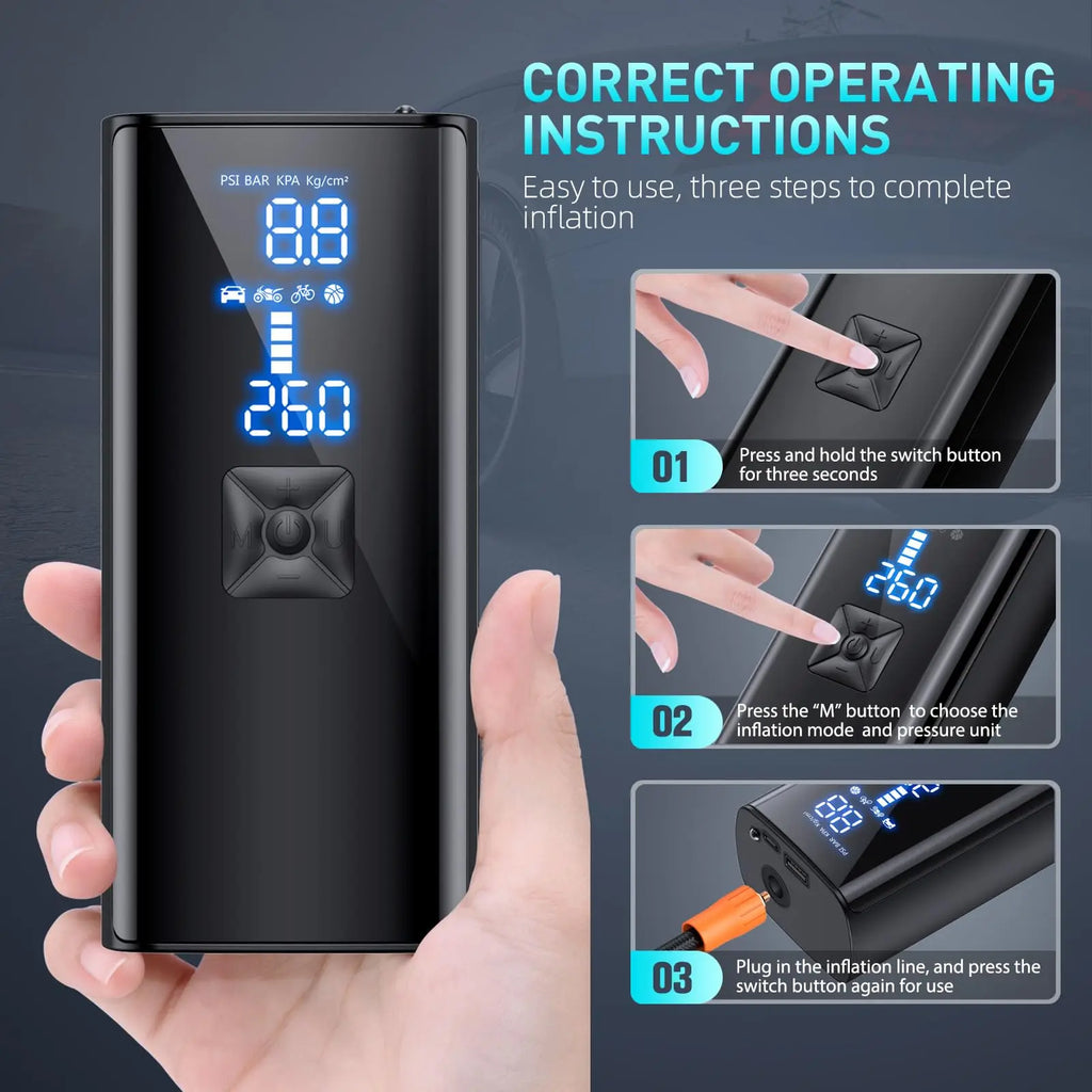 Car Air Compressor Super Fast Electric Tyre Inflator Pump With LED Lamp For Motorcycle Bicycle Tire Portable Inflatable Pump