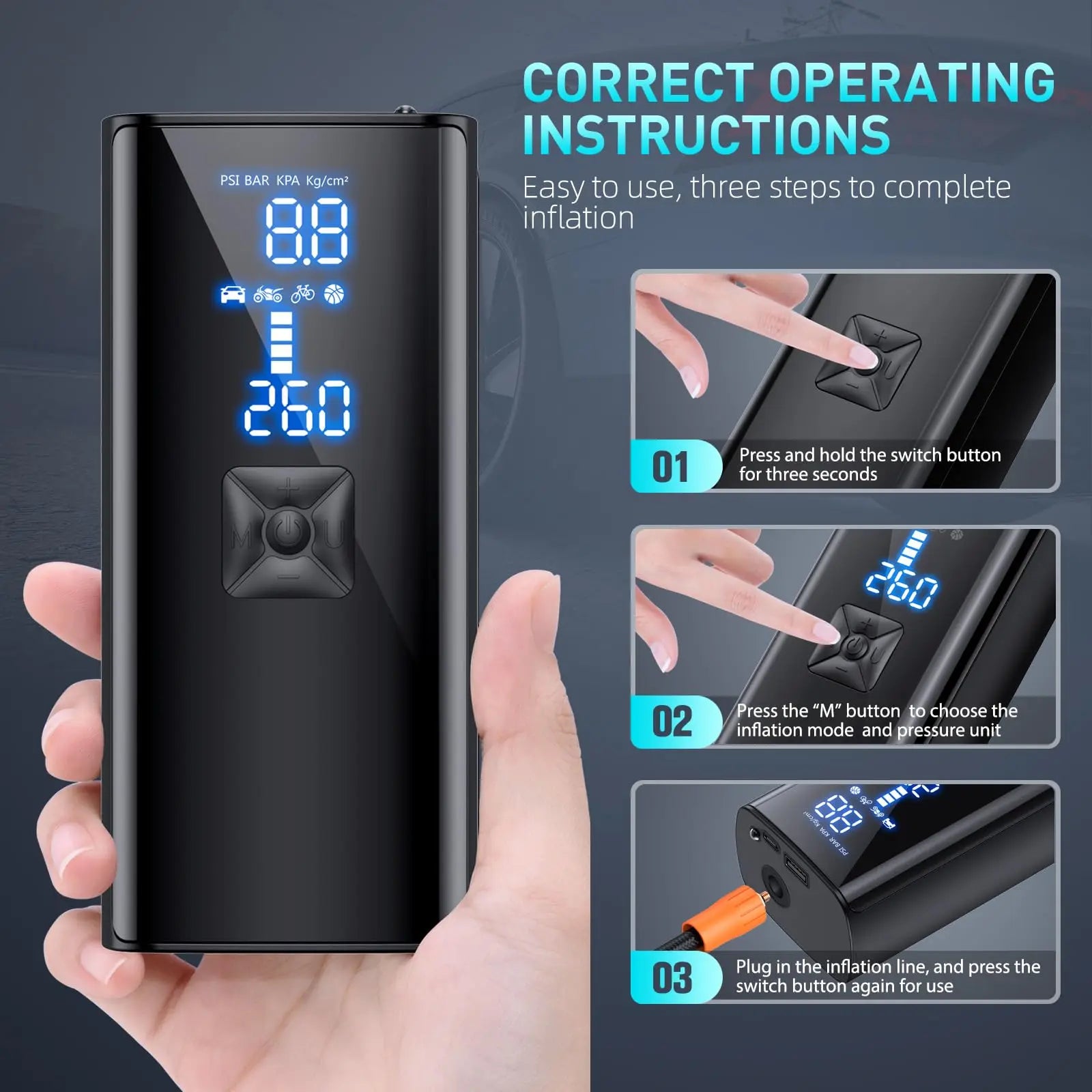 Car Air Compressor Super Fast Electric Tyre Inflator Pump With LED Lamp For Motorcycle Bicycle Tire Portable Inflatable Pump