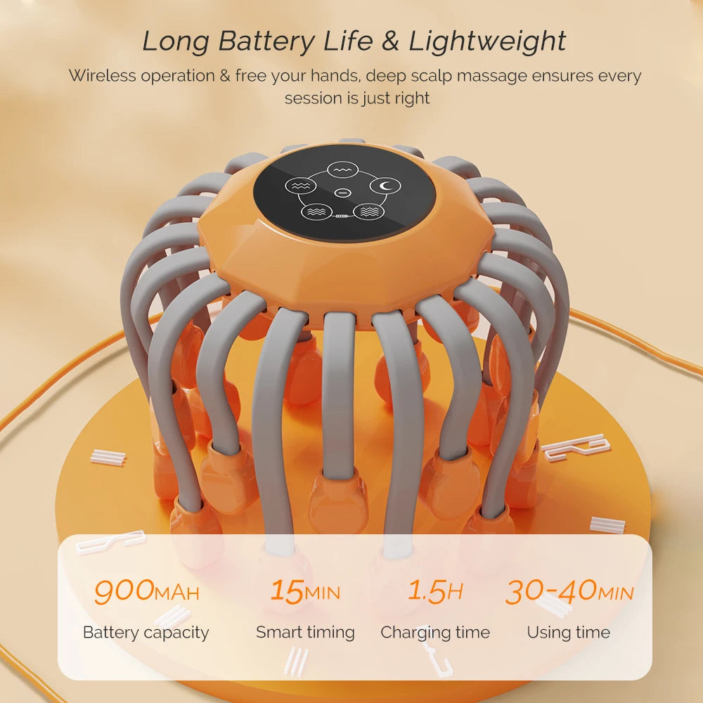 24Massage Heads Electric Scalp Massager Red Light Vibrator Octopus Head Scratcher For Relaxation Stress Migraine