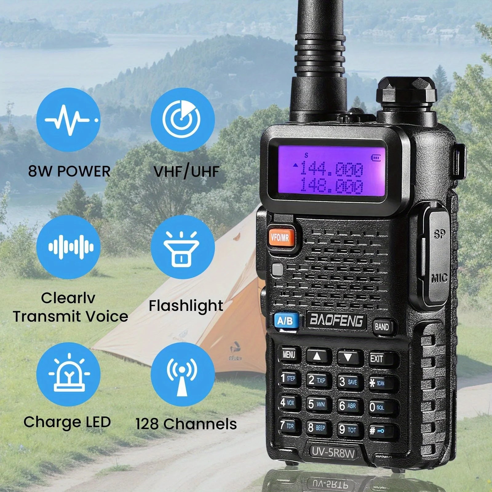 1/2PCS BaoFeng UV-5R 8W Tri-Power Walkie Talkie High Power Dual Band Long Range 128 CH Portable Handheld UV 5R Ham Two Way Radio