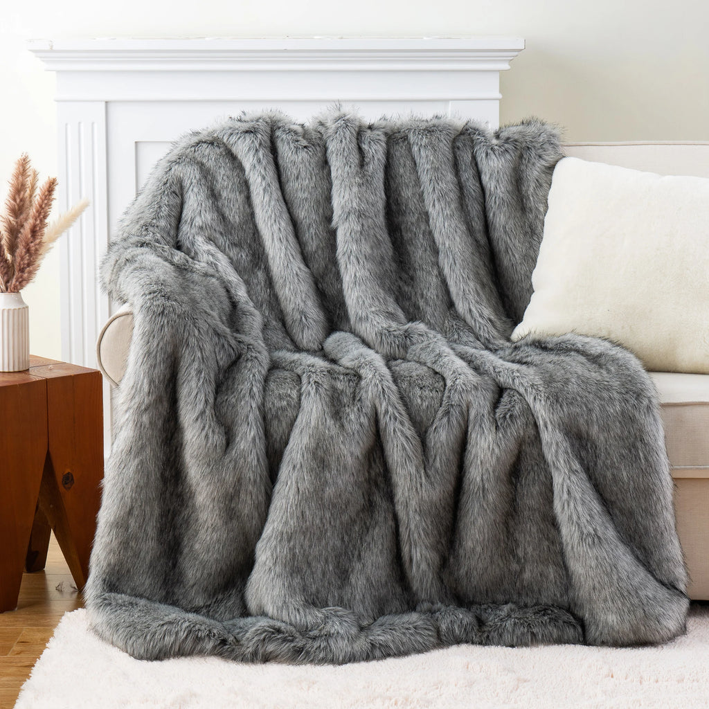 Battilo Faux Fur Throw Blanket Luxury Decorative Sofa Blankets Thick Warm Fur Blanket Soft Fluffy Plaid Throws For Bed King Size
