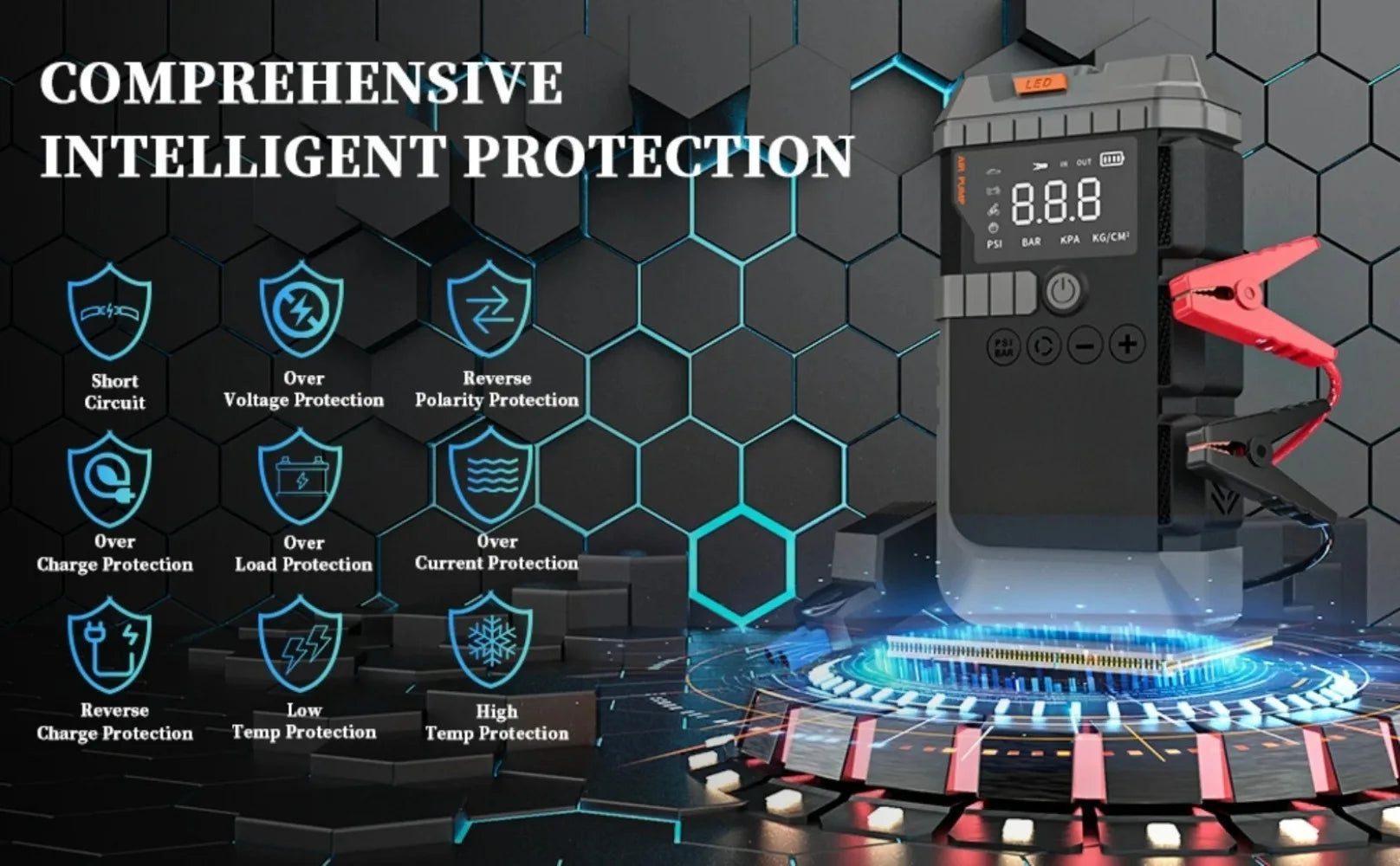 Car Jump Starter with Air Pump 3000A Peak Starter Box 150PSI Digital Tire Inflator Car Battery Jump Starter With Air Compressor