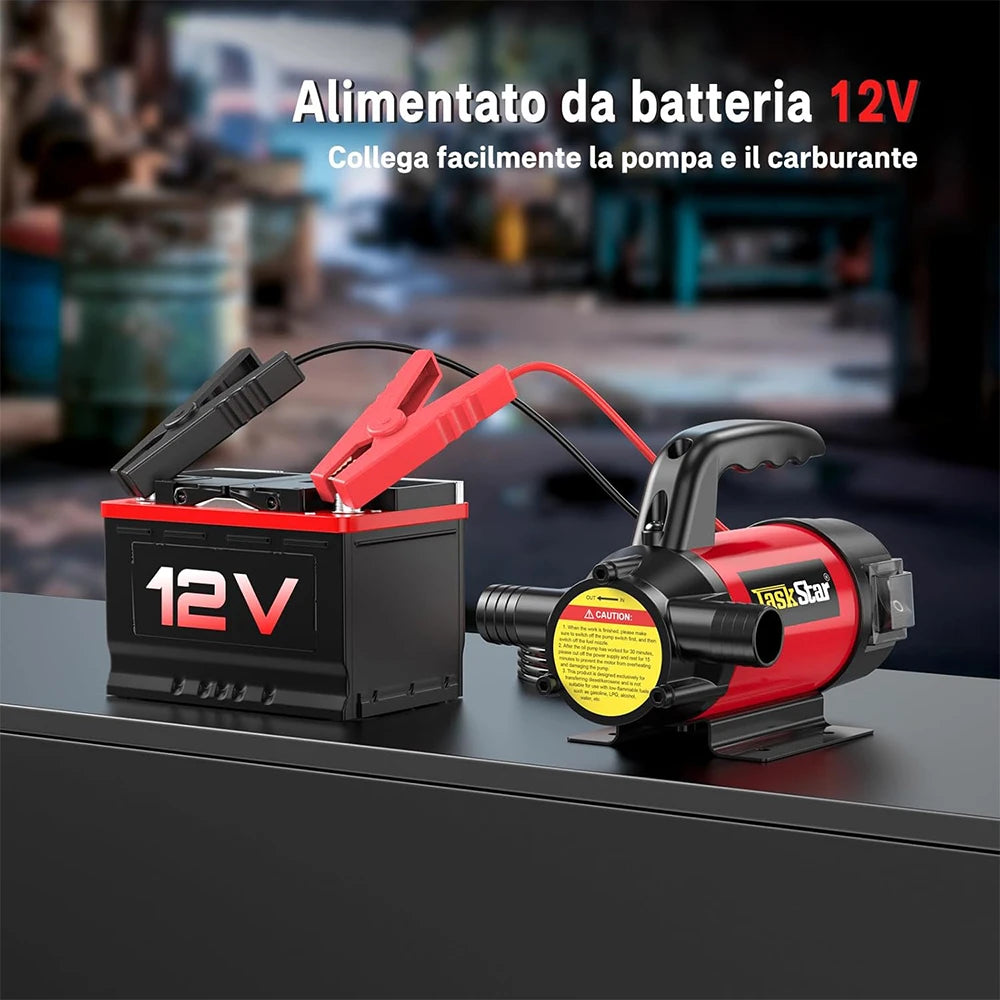 TaskStar 12V Electric Fuel Transfer Pump Kit 13GPM Battery Diesel Transfer Pump with Fuel Nozzle Hoses for Home Business Farm