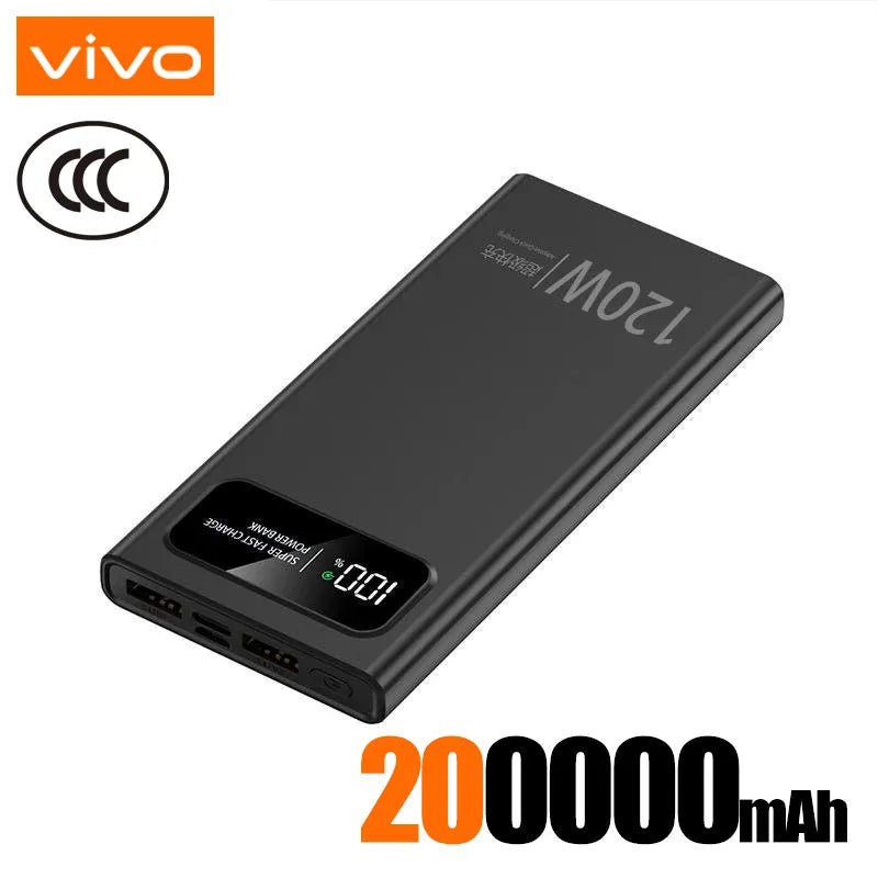 VIVO 120W Power Bank Super Fast Charging 200000mAh Large Capacity Portable External Battery For Mobile Power Bank For IPhone