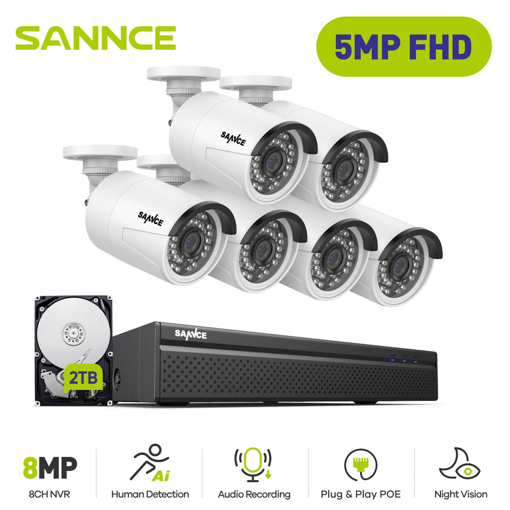 SANNCE 5MP POE Video Surveillance System Set 8CH 8MP NVR System CCTV Security Outdoor 5MP IP Cameras Surveillance Kit