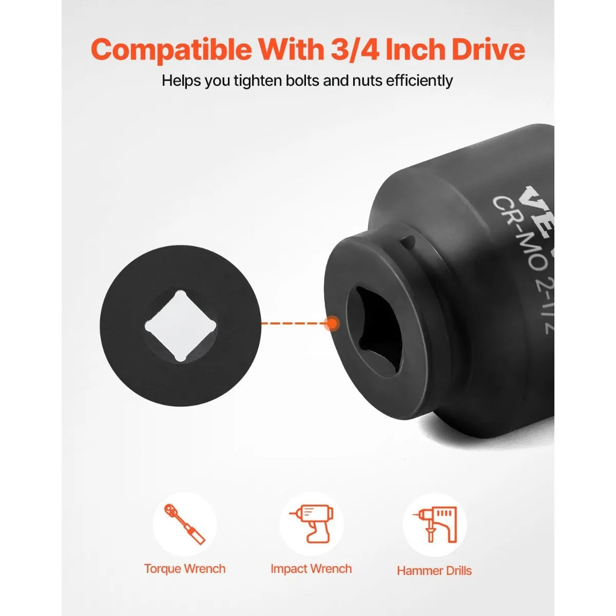 VEVOR 1/4, 3/8 & 1/2 Inch Drive Impact Socket Set, 210-Piece Full Metric/Standard with Extensions & Universal Joint, 3 Cases