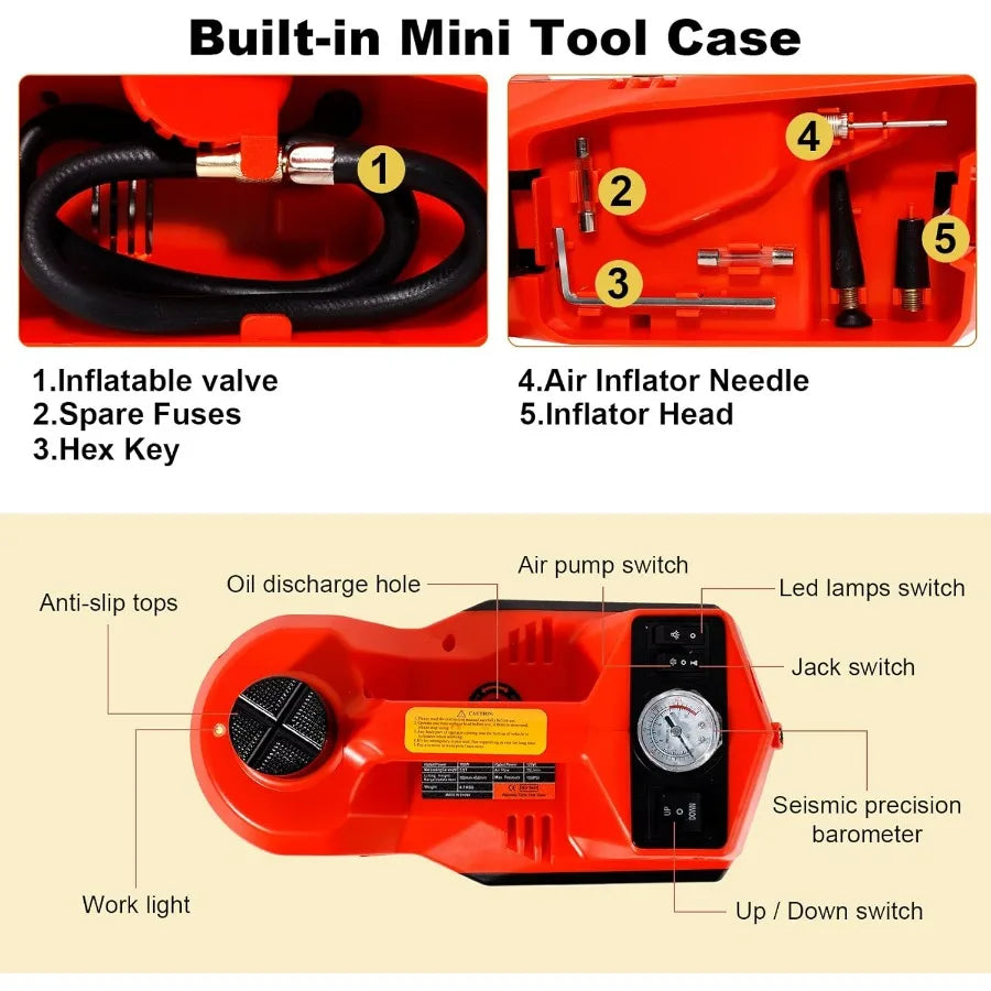 5 Ton Electric Hydraulic Car Jack Kit, Portable with LED Light, Compatible with Car, SUV, Truck, Lifting Range 6-17.7 Inches (Re