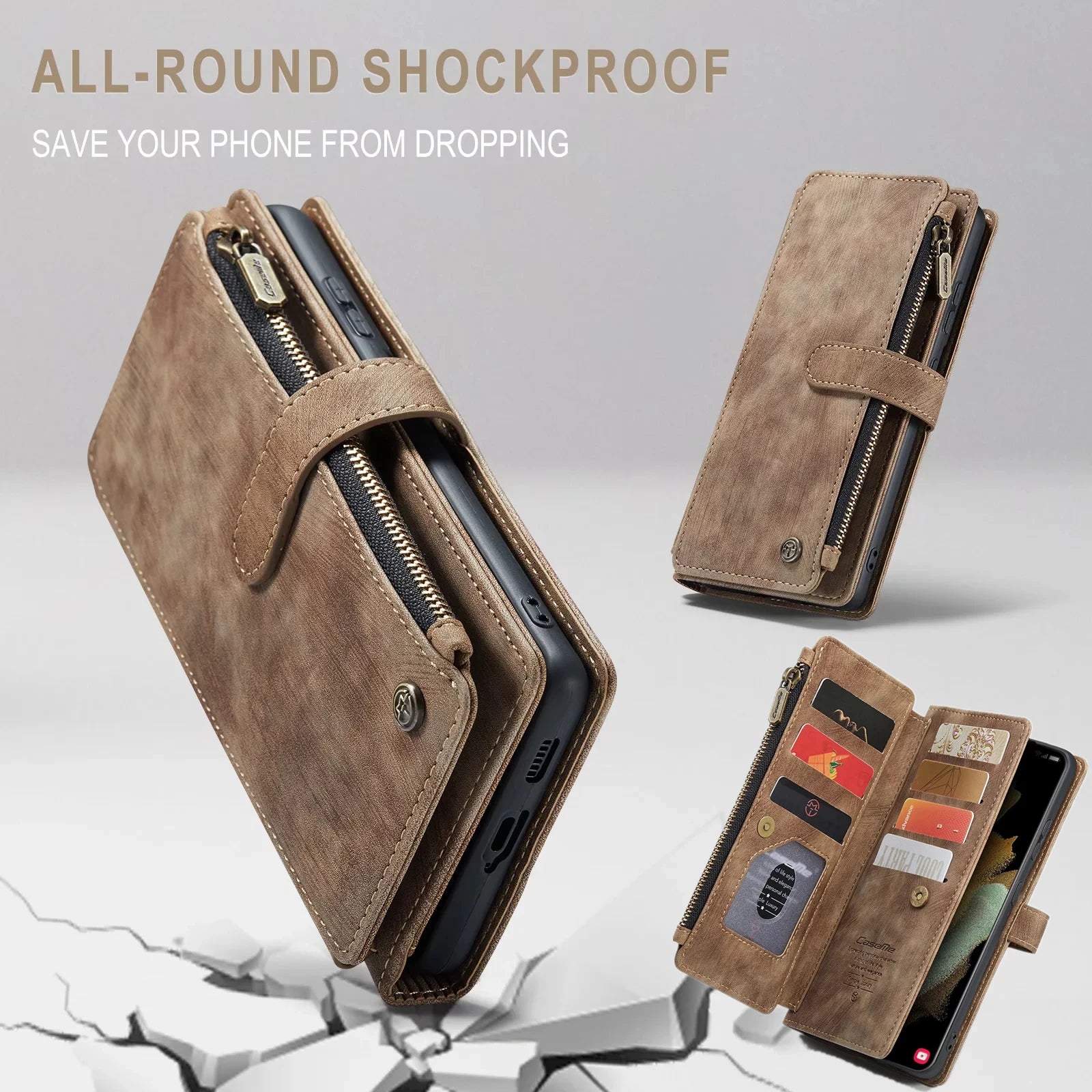 Flip Leather Phone Case For Samsung Galaxy S25 Edge S24 Ultra S23 FE S22 S21 S20 Plus Note 20 A16 A56 Zipper Wallet Card Cover