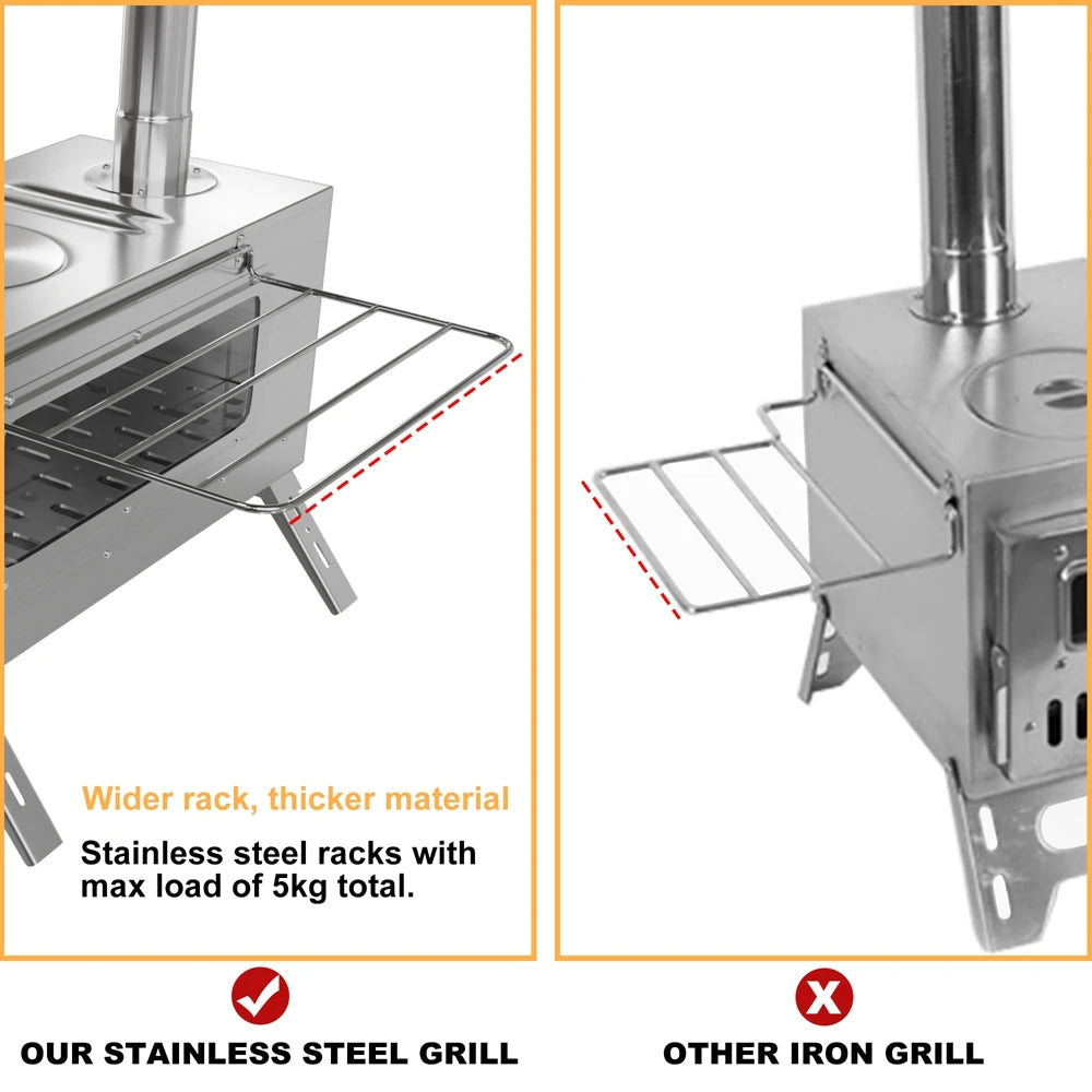 Portable Camping Wood Burning Stove Stainless Steel Tent Stove with 7 Chimney Pipes for Outdoor Camping, Heating