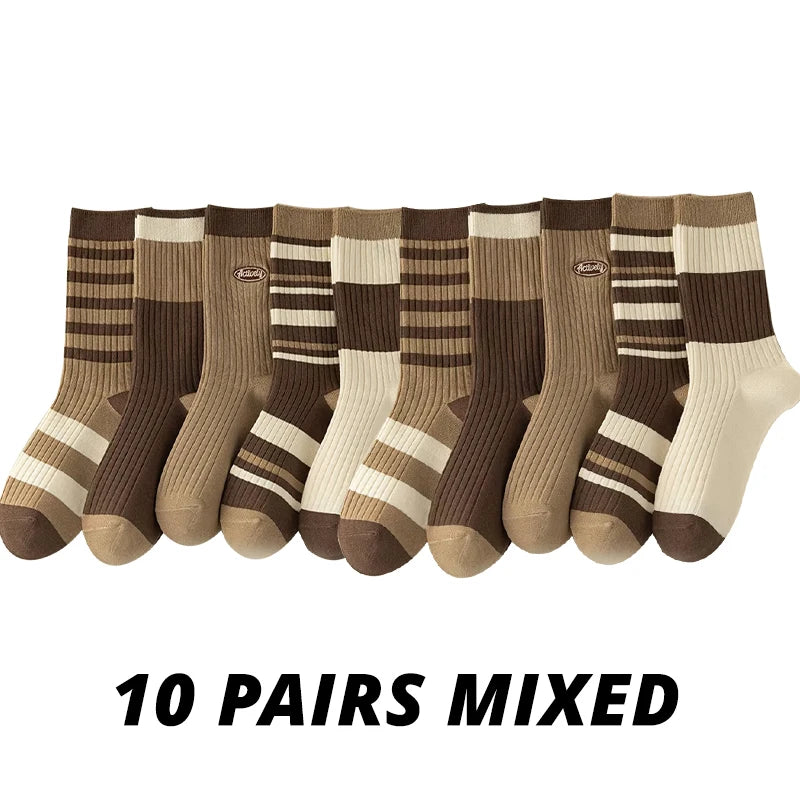 5 /10 Pairs Lot Socks for Women Ruffle Middle Tube Ankle Short Breathable Black White Set Spring Autumn