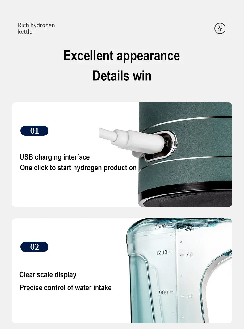 1.5L Portable Hydrogen Water Bottle Hydrogen-Rich Water Container Gym Sports Fitness Hydrogen-Rich Sports Bottle Water Kettle