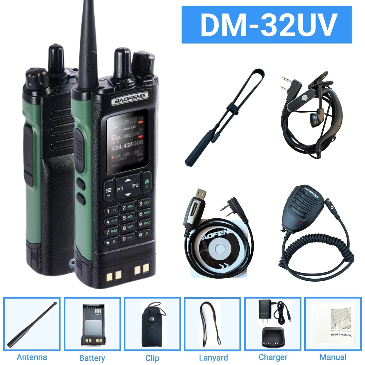 DMR GPS 10W DM-32UV BAOFENG DM32 Walkie Talkie Multi Band TDMR Dual Time Slot Wireless Copy Frequency Type-C AM/FM Two Way Radio