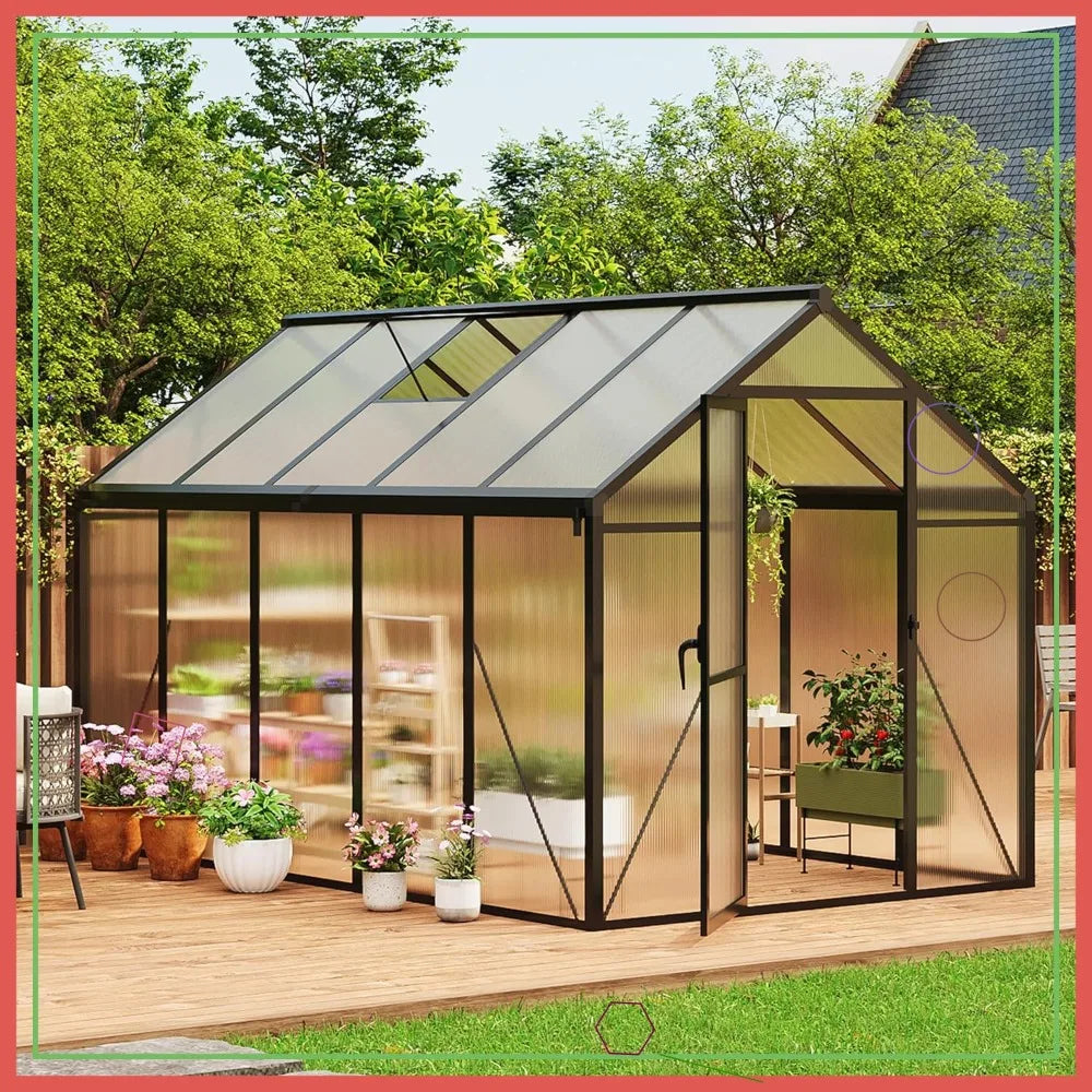 6x10 FT Polycarbonate Greenhouse with Aluminum Frame, Quick Setup, Roof Vent for Outdoor Garden Planting