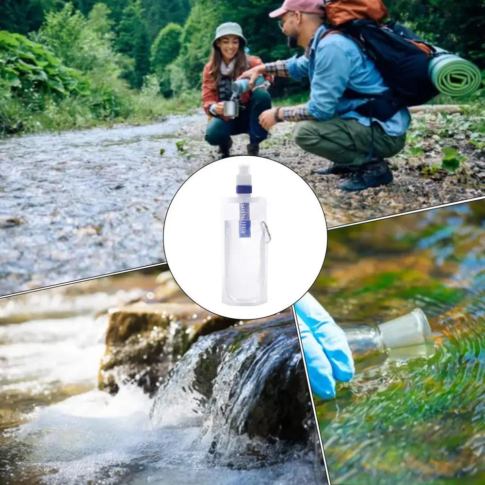1000ml Foldable Water Bottle With Filter Water Purifier Bottle Water Bottle Filter Container Reusable Outdoor Filtered Water Bag