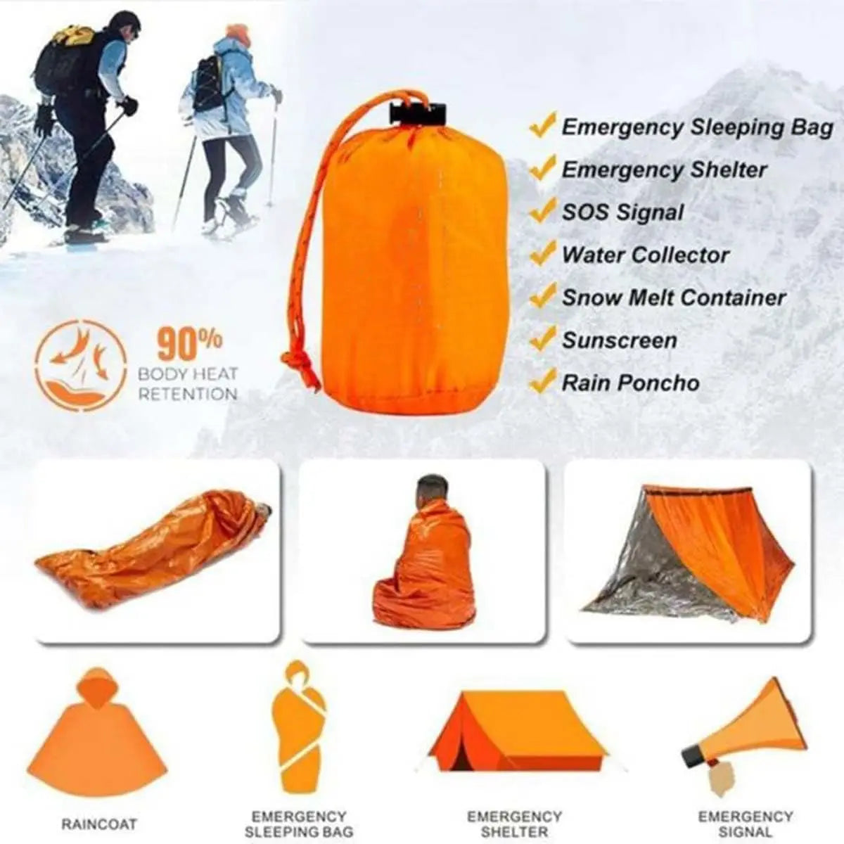 Portable  Mylar Insulated sleeping bag Waterproof Emergency Survival Outdoor Edc Camping Gear Thermal Sack First Aid Rescue Kit