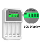 PUJIMAX 4 Slots LCD Display Intelligent Battery Charger For AA/AAA NiCd NiMh Rechargeable Batteries Fast Charging With Cable