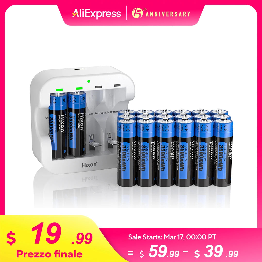 Hixon AA Li-ion Rechargeable Batteries  1.5V High Capacity of 3500mWh Super Durable, Good Energy Storage, Fast Discharge