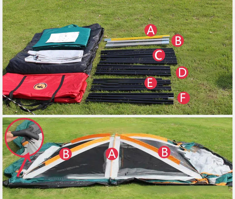 2 Bedroom 1 Hall Camping Tent 5-8 Person Double Layers Oversize Thickened Rainproof Tent Outdoor Family Camp Tour Equipment