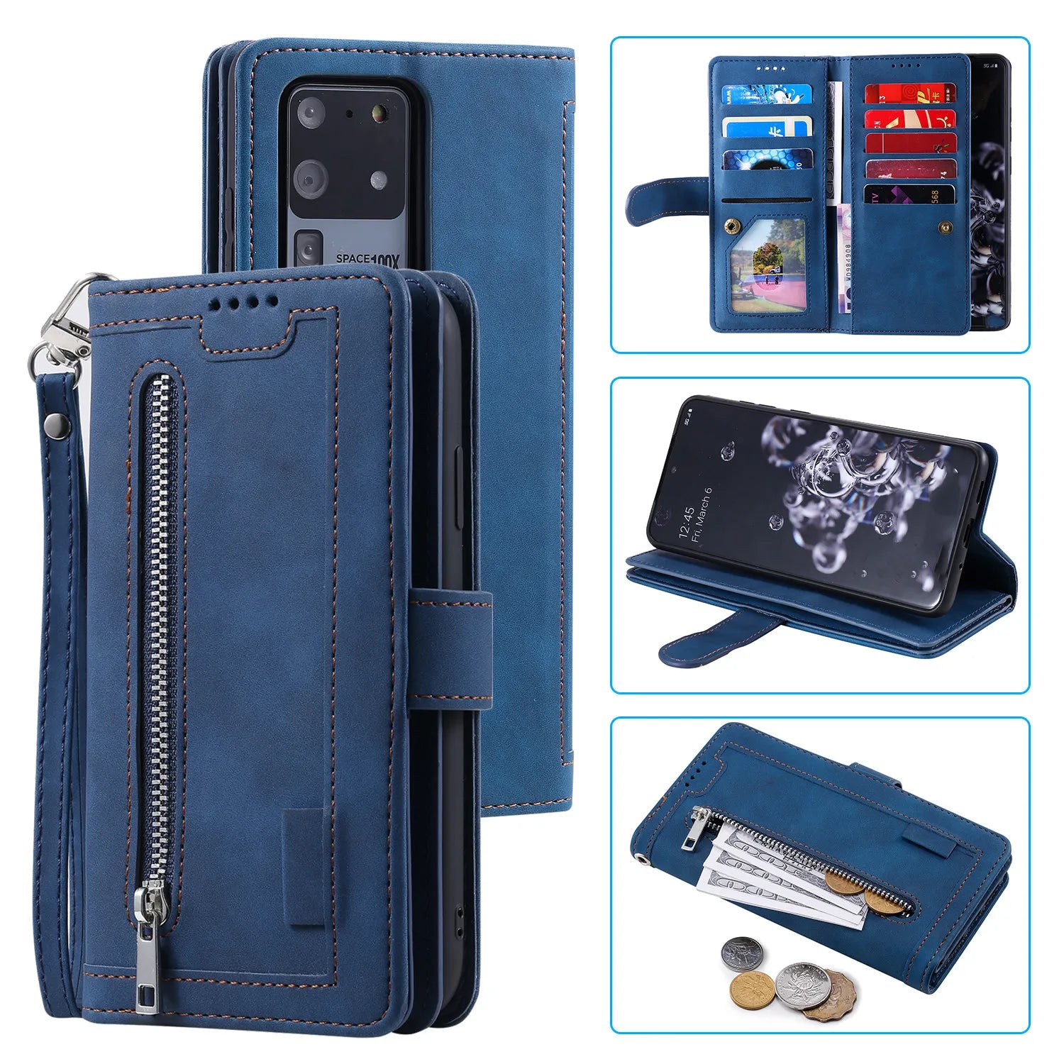 Zipper Wallet Case for Samsung Galaxy S25Ultra S24 Ultra 24FE S25 Plus Leather Case Kickstand Phone Cover Cash Cards Pocket