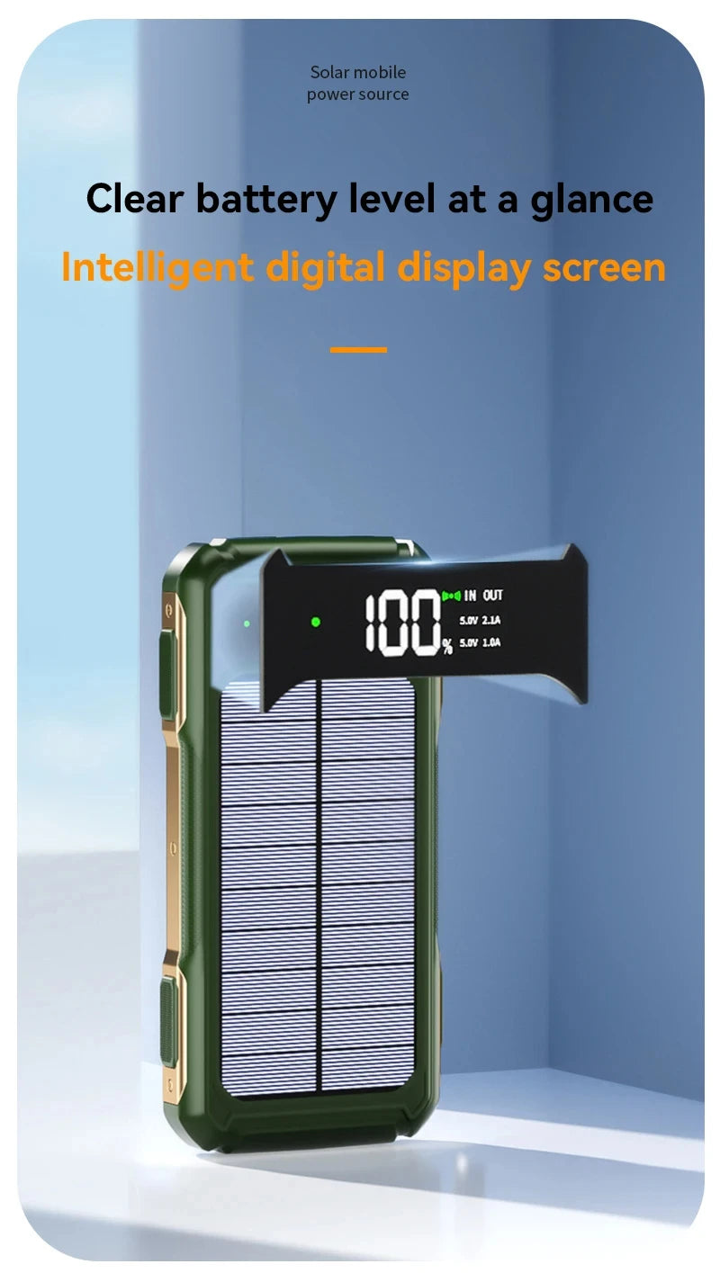 80000mAh Large Capacity Portable Outdoor Solar Mobile Power 4 in 1 Built in Cables LED Digital Display For iPhone Samsung Xiaomi