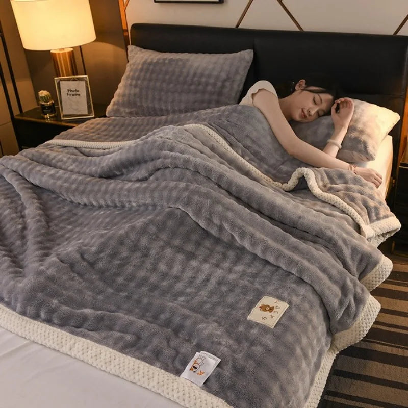 2025 new solid color simple blanket imitation rabbit velvet super soft plush blanket high gram weight sofa blanket winter warmth