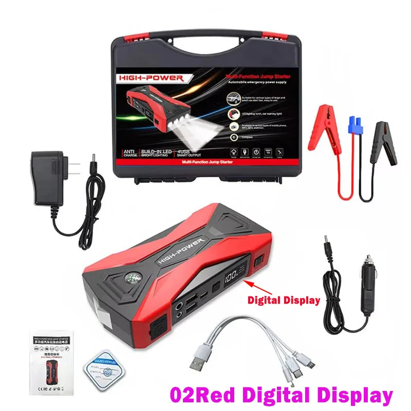 12V 60000mAh Car Jump Starter Digital Display Emergency Power Supply Portable Emergency Starter Car Battery Booster Power Bank