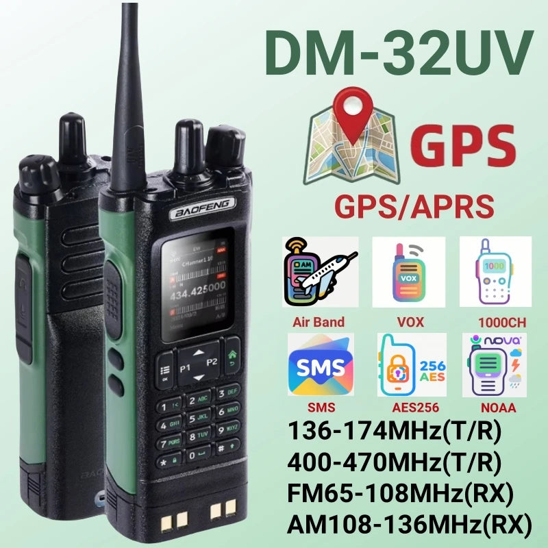 DMR GPS 10W DM-32UV BAOFENG DM32 Walkie Talkie Multi Band TDMR Dual Time Slot Wireless Copy Frequency Type-C AM/FM Two Way Radio