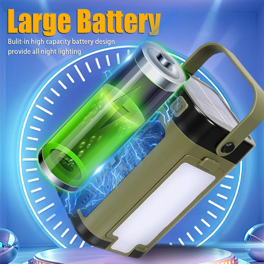 Solar Rechargeable LED Camping Lamp 4 Leaf Foldable Tent Lamp Warm Fire Atmosphere Lamp Outdoor Emergency Lighting Torch Lantern