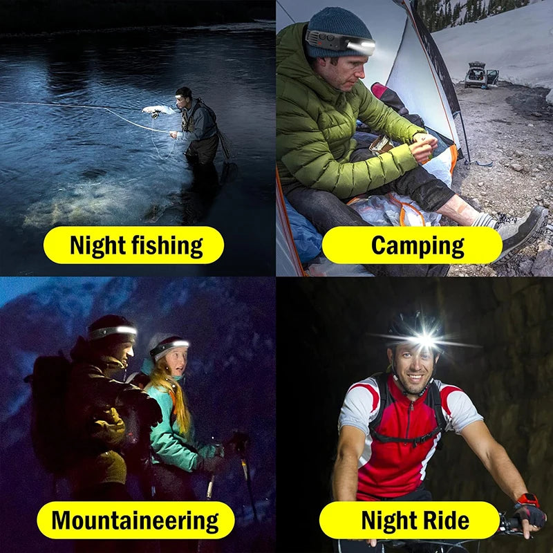 Sensor Headlamp USB Rechargeable LED Flashlight XPE+COB Torch Camping Waterproof Headlight for Fishing Lantern 1/2/3/4/5/8/10PCS