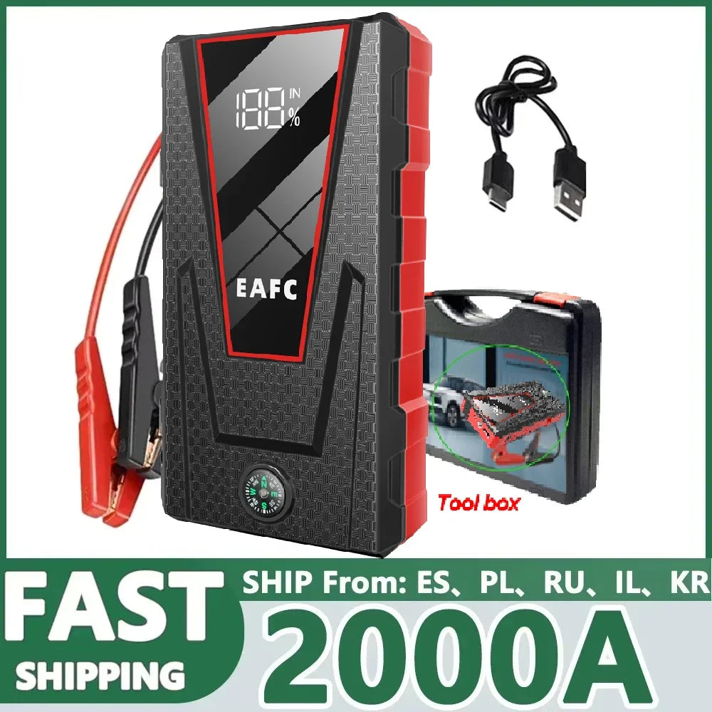Hot 2000A/1200A Portable Car Jump Starter Power Bank Car Booster Charger 12V Starting Device Petrol Diesel Car Emergency Booster