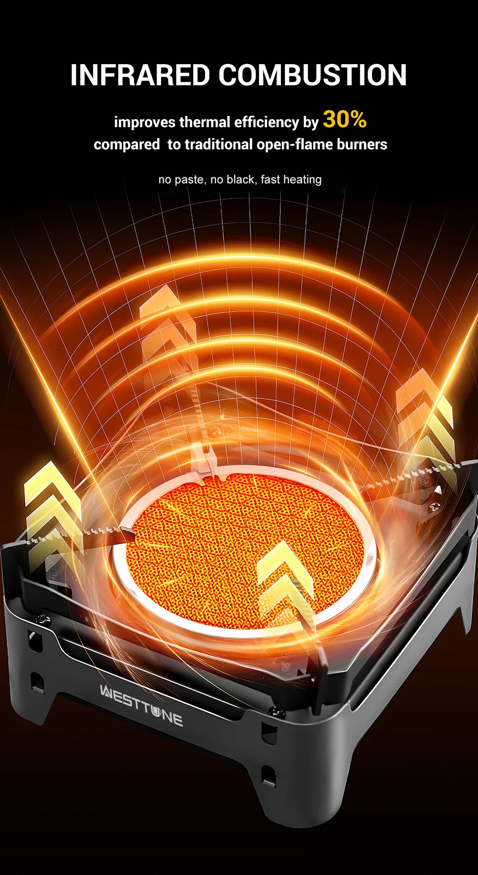 WESTTUNE Outdoor Infrared Combustion Stove Portable Cooking Burner 3600W Gas Stove with Electronic Ignition for Camping Picnic