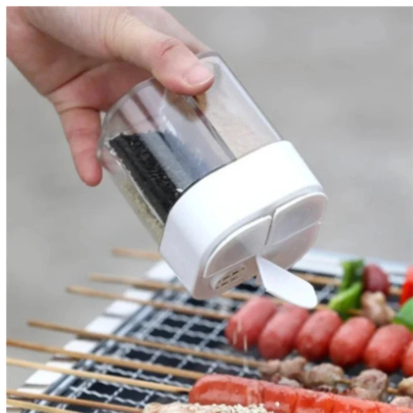 4 in 1 camping seasoning jar with lid transparent spice dispenser 4 compartment outdoor cooking barbecue salt and pepper shaker