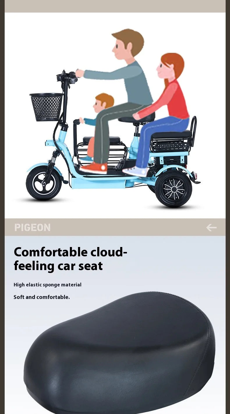 800W48V 70km folding electric tricycle small leisure vehicle for adults to ride three people portable battery car for home use